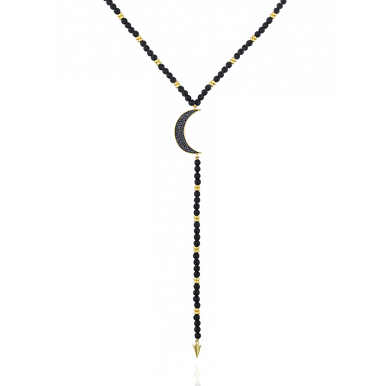 925 Silver Moon Necklace with Matte Onyx Beads