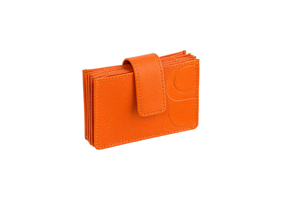 Credit Card Accordion Wallet in Orange Textured Leather