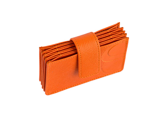 Credit Card Accordion Wallet in Orange Textured Leather