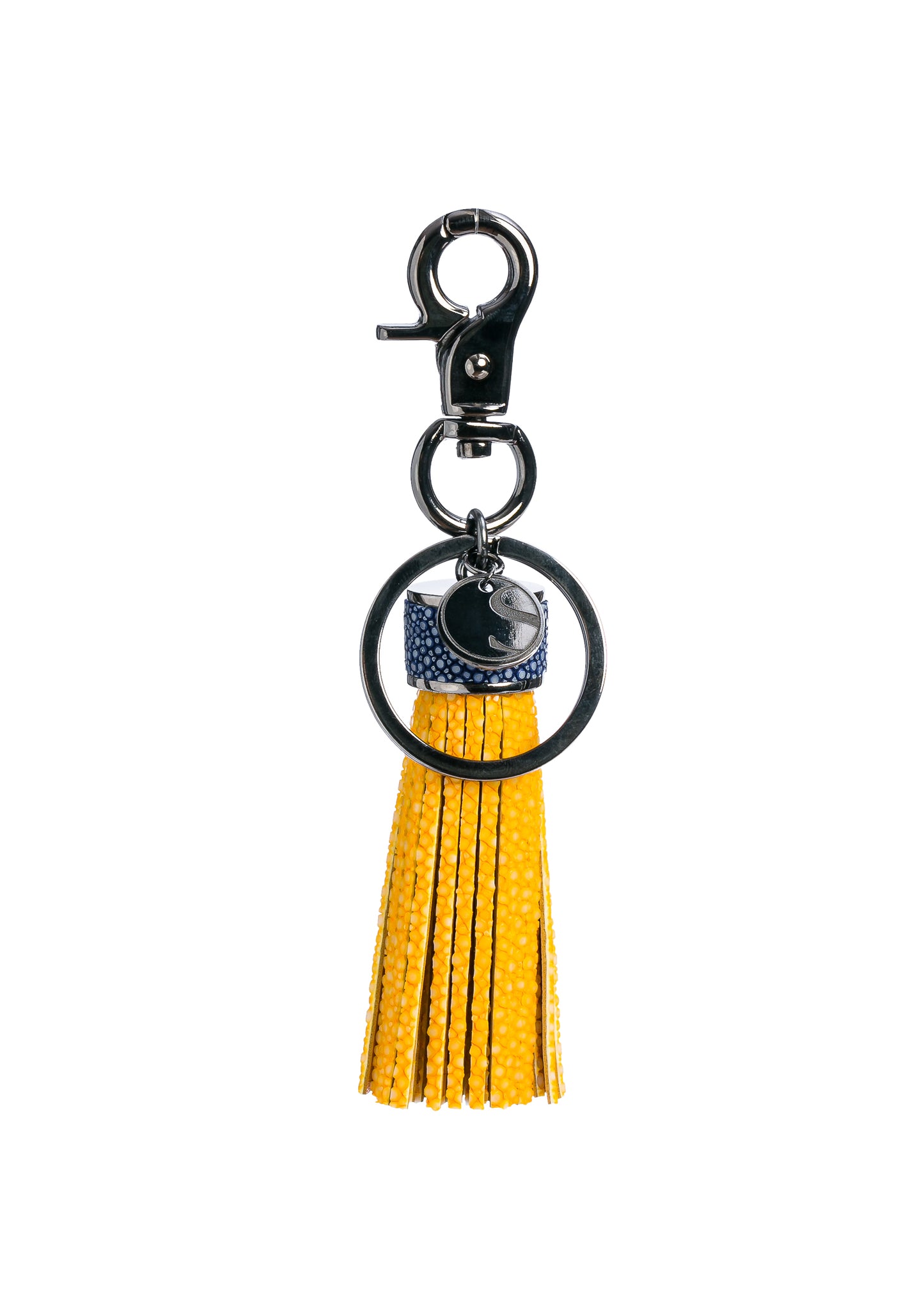 Keyring Tassel in Yellow with Blue Stingray Leather