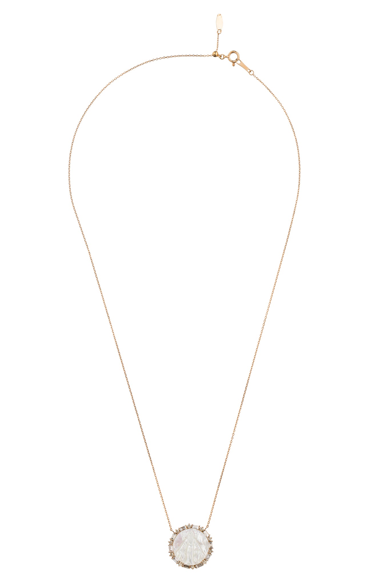 18KT Rose Gold Virgin Medal Moder of Pearl with Diamonds