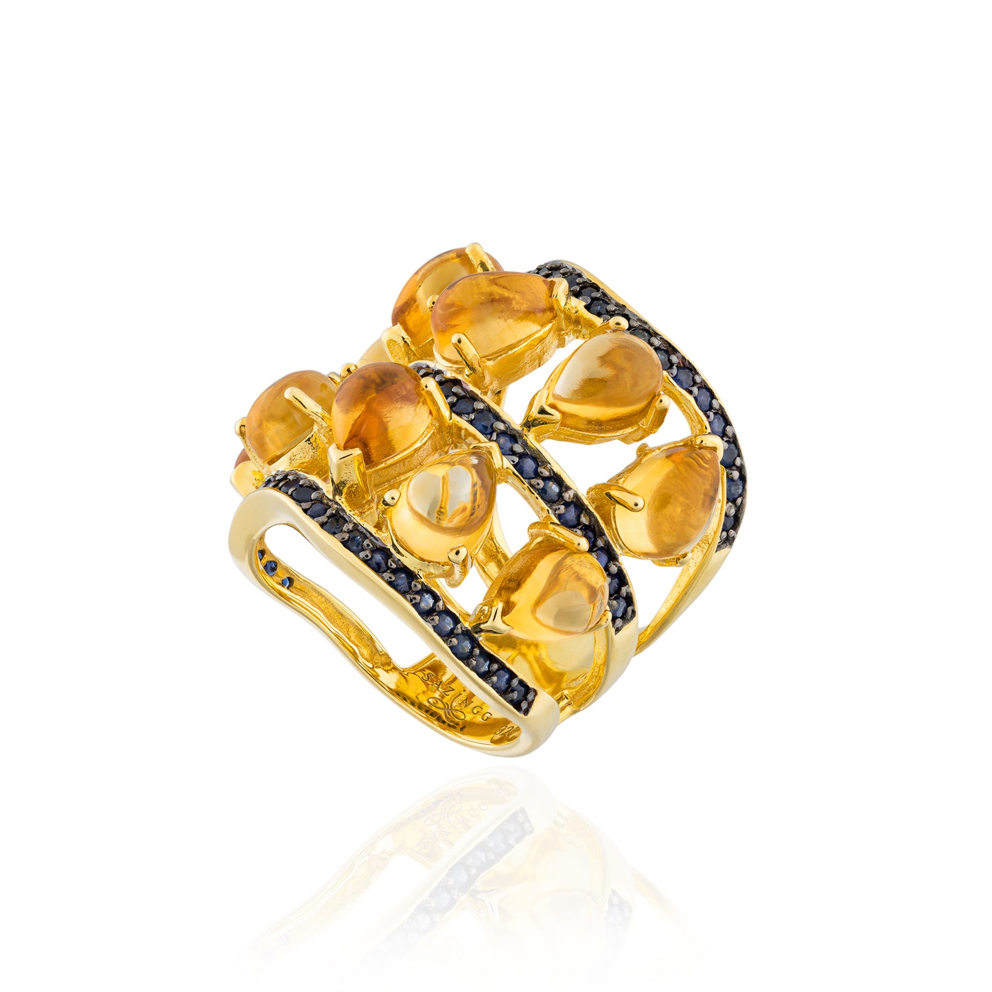 925 Silver Floret Ring with Citrine & Blue Sapphire