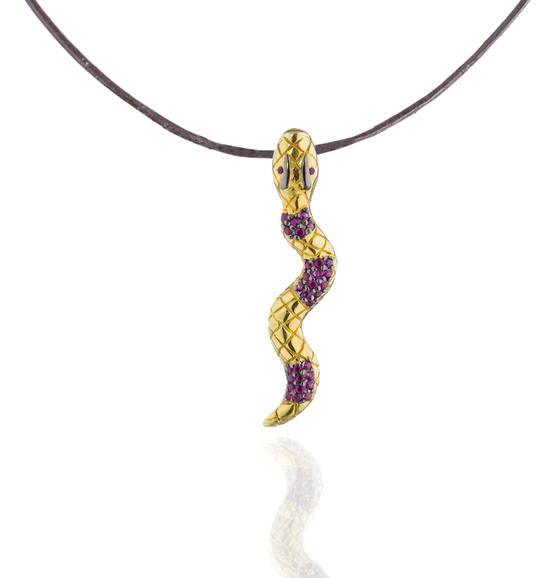 925 Silver Snake Pendant with Rubies