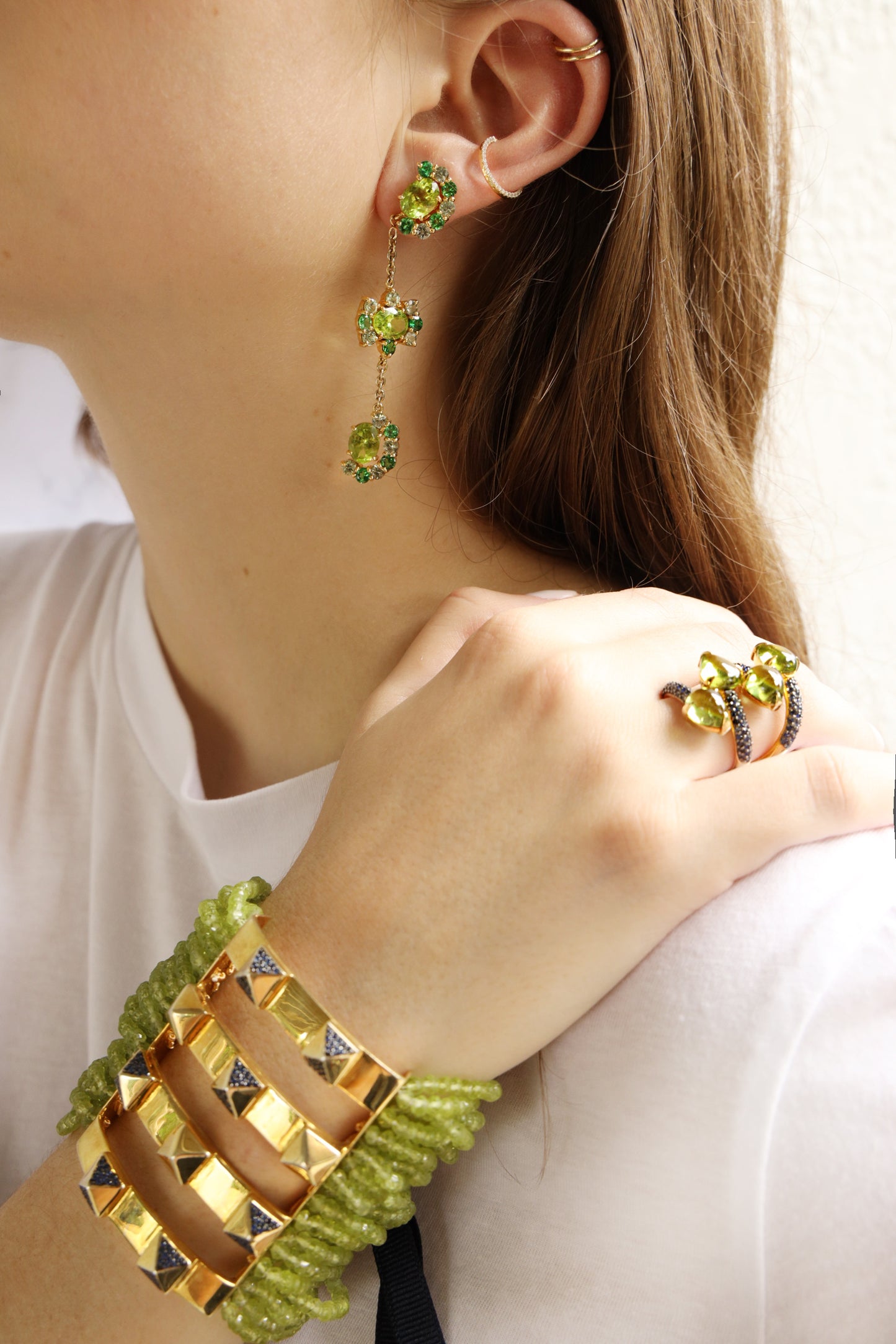 925 Silver Stud Zinta Bracelet with Peridot & Blue Sapphire