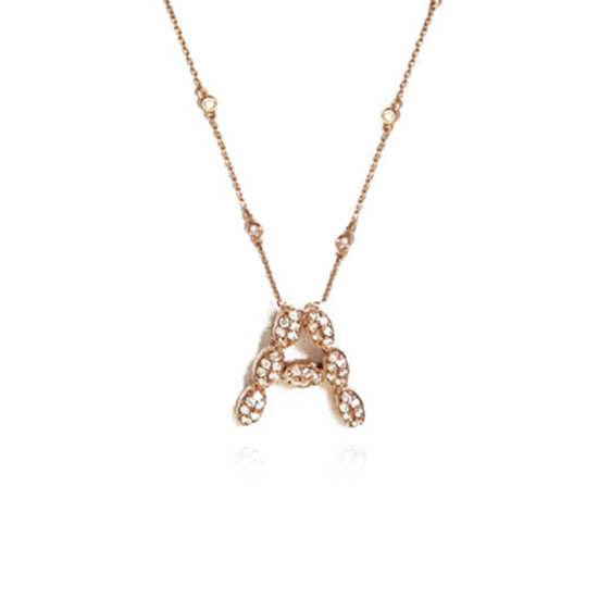 14K Rose Gold Initial Necklace with Diamonds