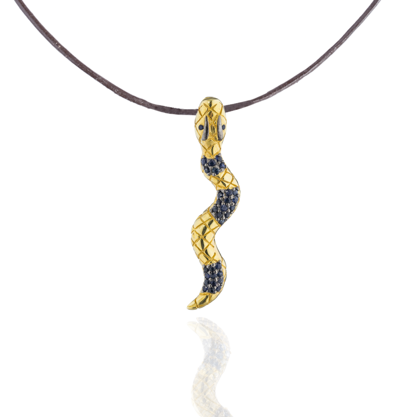 925 Silver Snake Pendant with Blue Sapphires