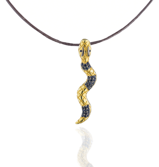 925 Silver Snake Pendant with Blue Sapphires