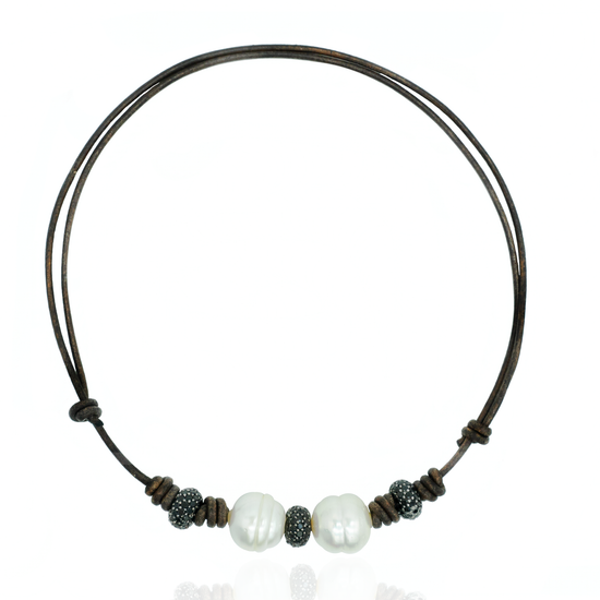 Leather Necklace with South Sea Pearls