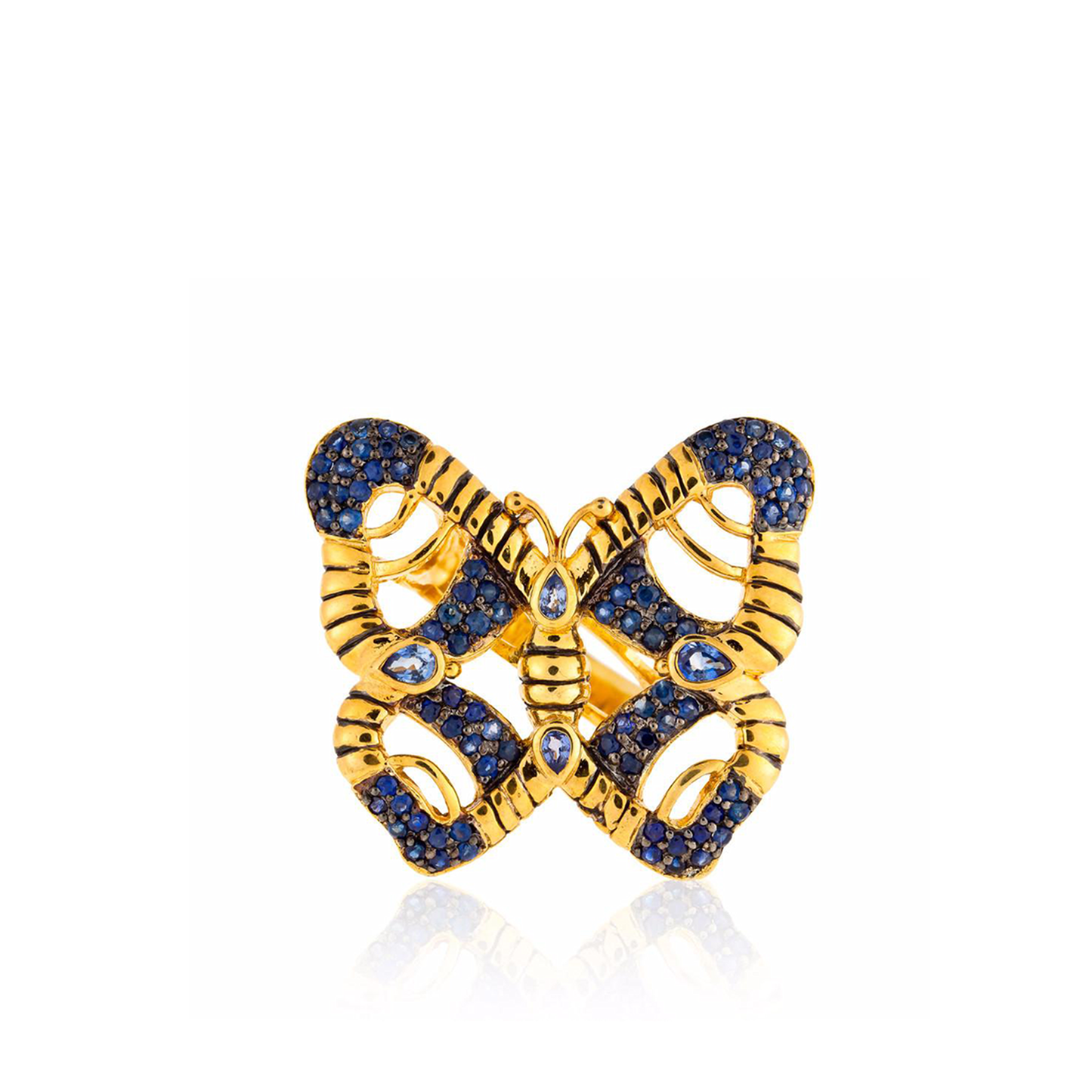 925 Silver Butterfly Ring with Blue Sapphires