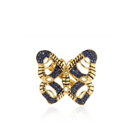 925 Silver Butterfly Ring with Blue Sapphires