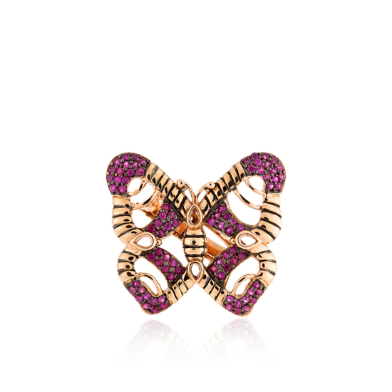 925 Silver Butterfly Ring with Rubies