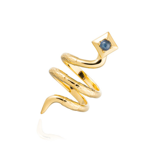 925 Silver Snake Ring with Blue Sapphire Cabouchon