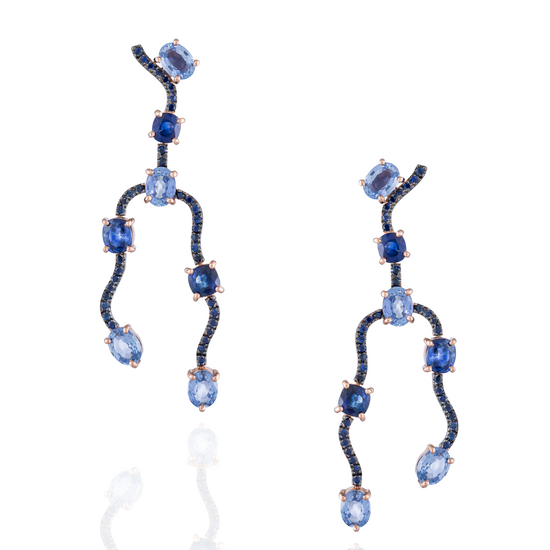 Load image into Gallery viewer, 14K Rose Gold Earrings with Ceylon Blue Sapphires
