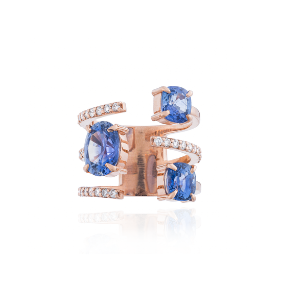 14K Rose Gold Ring with Blue Sapphires
