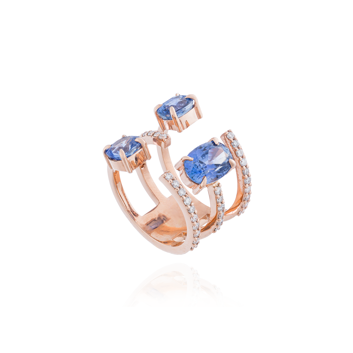 14K Rose Gold Ring with Blue Sapphires