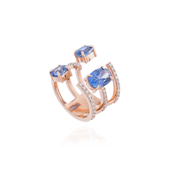 Load image into Gallery viewer, 14K Rose Gold Ring with Blue Sapphires
