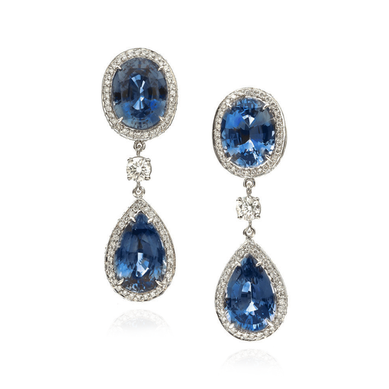 18K White Gold Earrings with Blue Sapphires