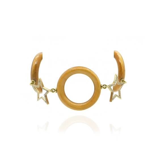 14K Gold Bracelet with Wood & Diamonds