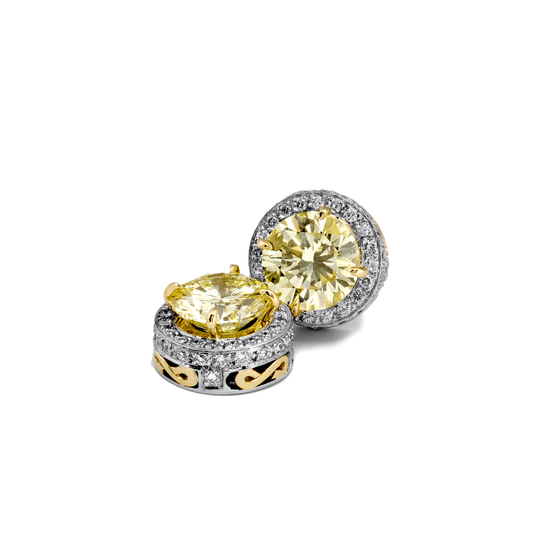 Load image into Gallery viewer, 18K White &amp;amp; Yellow Gold Earring Studs with Fancy Yellow Diamond
