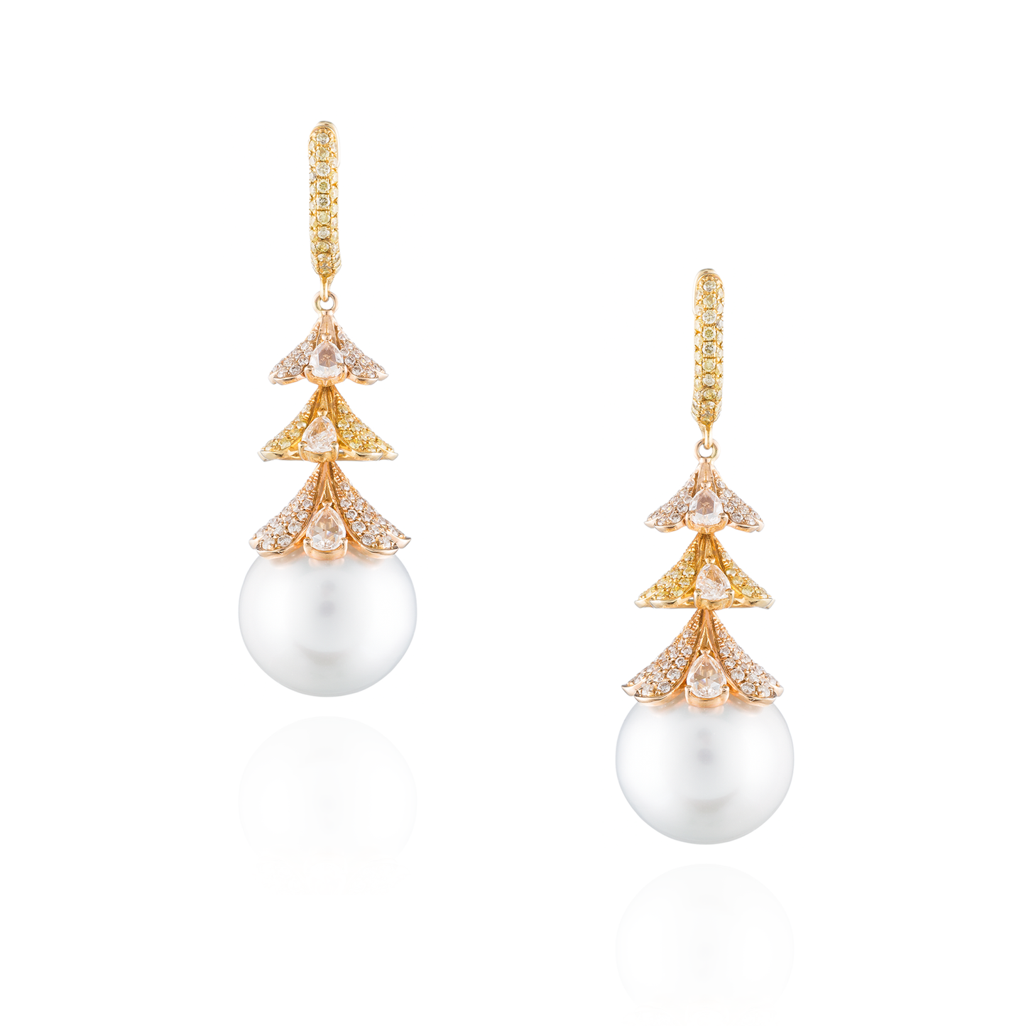 18K Yellow & Rose Gold Earrings with South Sea Pearls