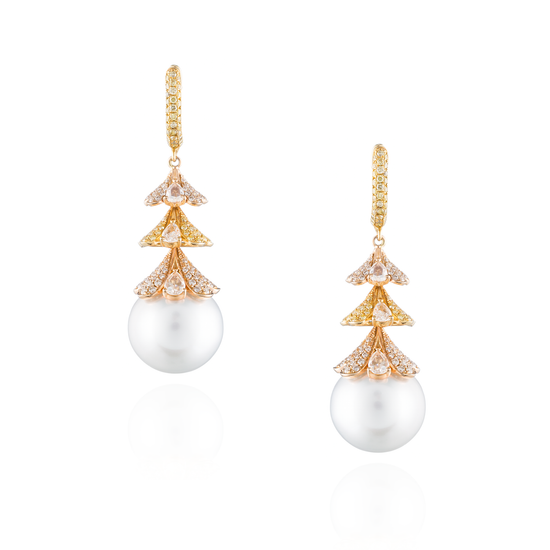 18K Yellow & Rose Gold Earrings with South Sea Pearls