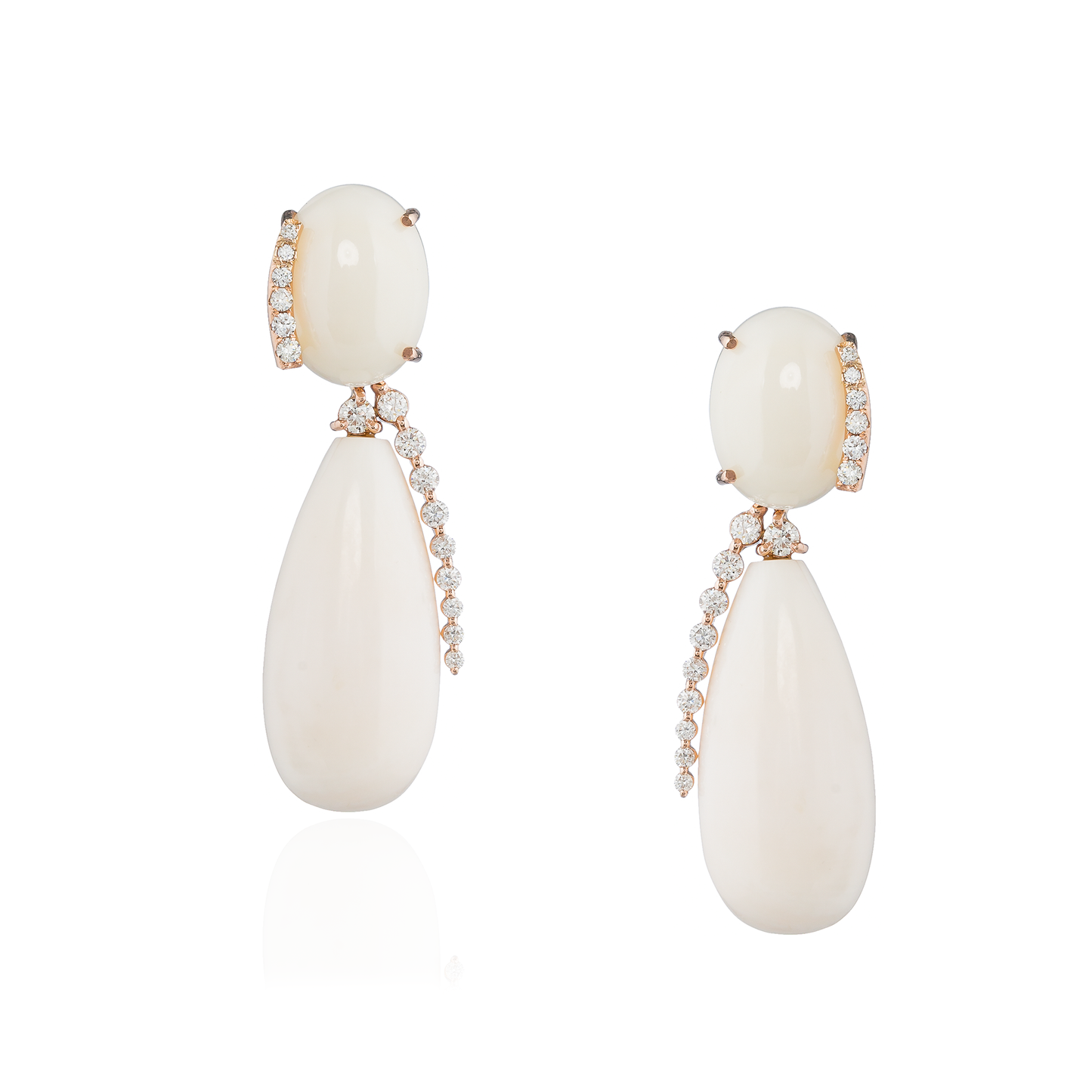 14K Rose Gold Earrings with Pink Coral & Diamonds