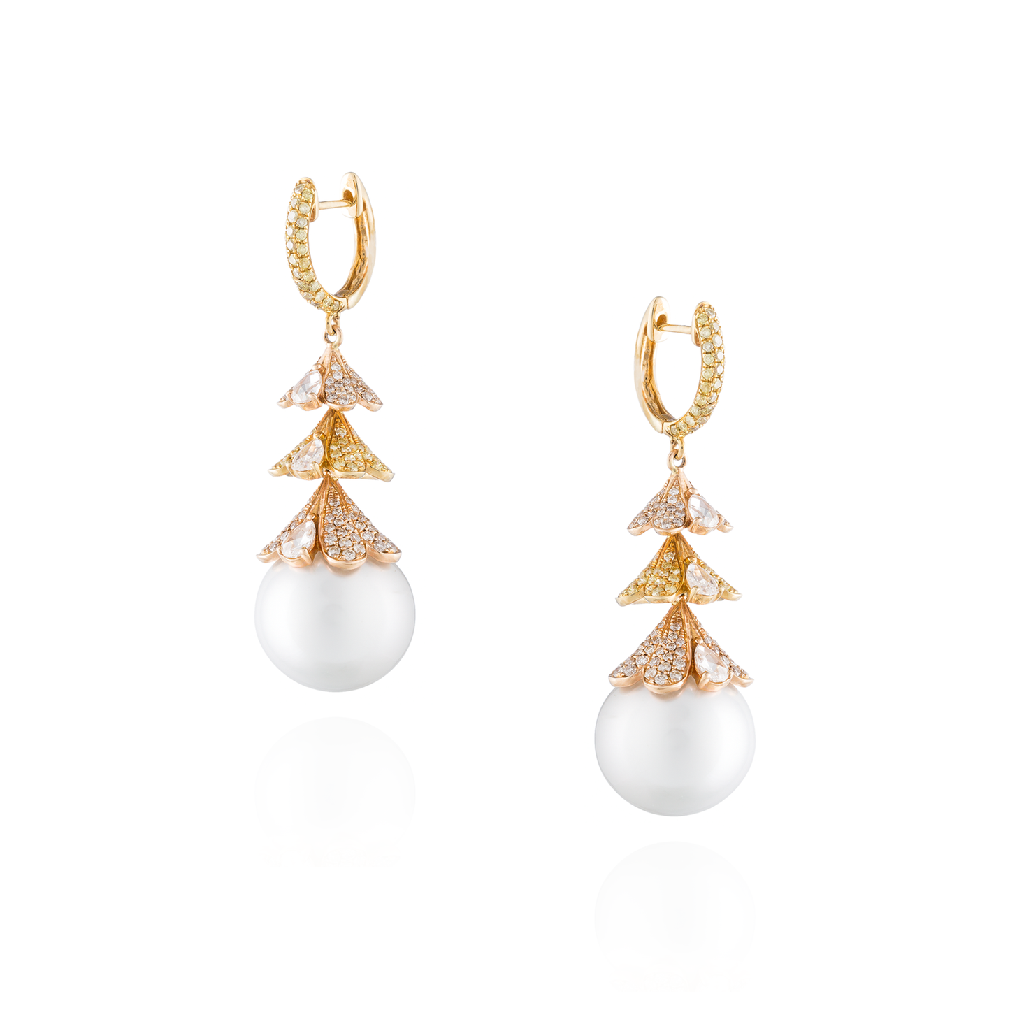 18K Yellow & Rose Gold Earrings with South Sea Pearls