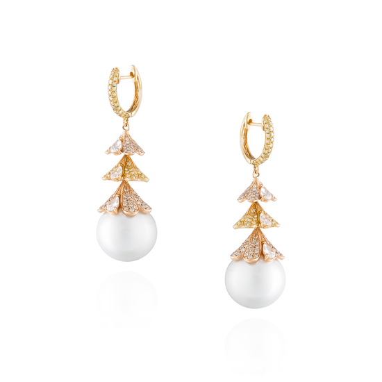 Load image into Gallery viewer, 18K Yellow &amp;amp; Rose Gold Earrings with South Sea Pearls
