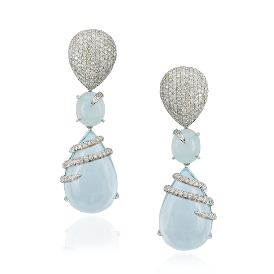 18K White Gold Earrings with Aquamarines & Diamond Pavé