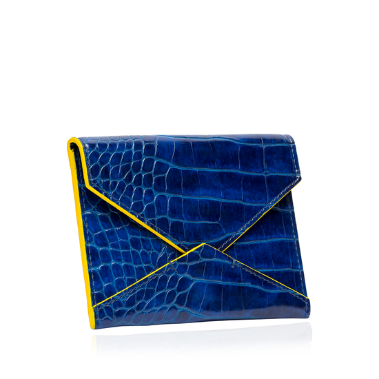 Load image into Gallery viewer, ID &amp;amp; Card Envelope in Blue with Yellow Croc Texture
