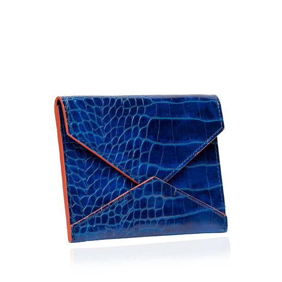 ID & Card Envelope in Blue with Orange Croc Texture