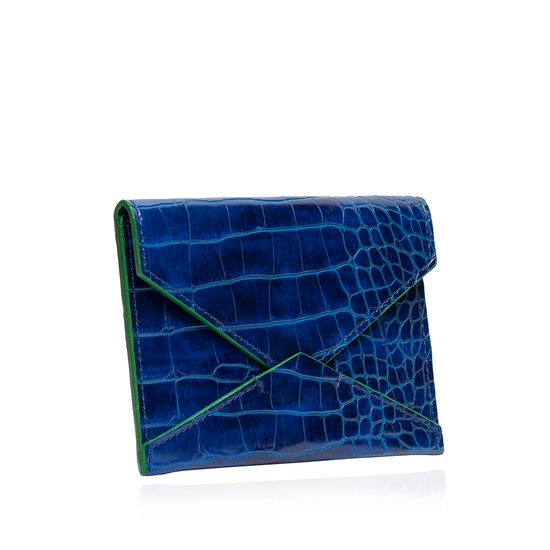 Load image into Gallery viewer, ID &amp;amp; Card Envelope in Blue with Green Croc Texture
