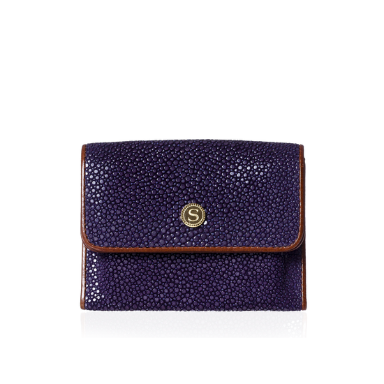 Purple and Brown Stingray Leather Credit Card Case