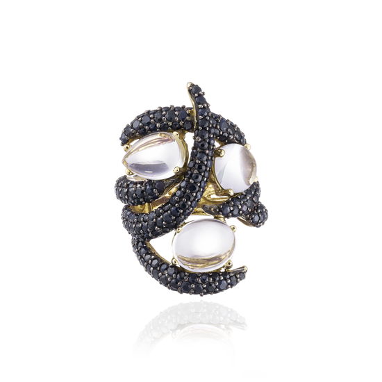 925 Silver Ring with Topaz & Black Sapphires