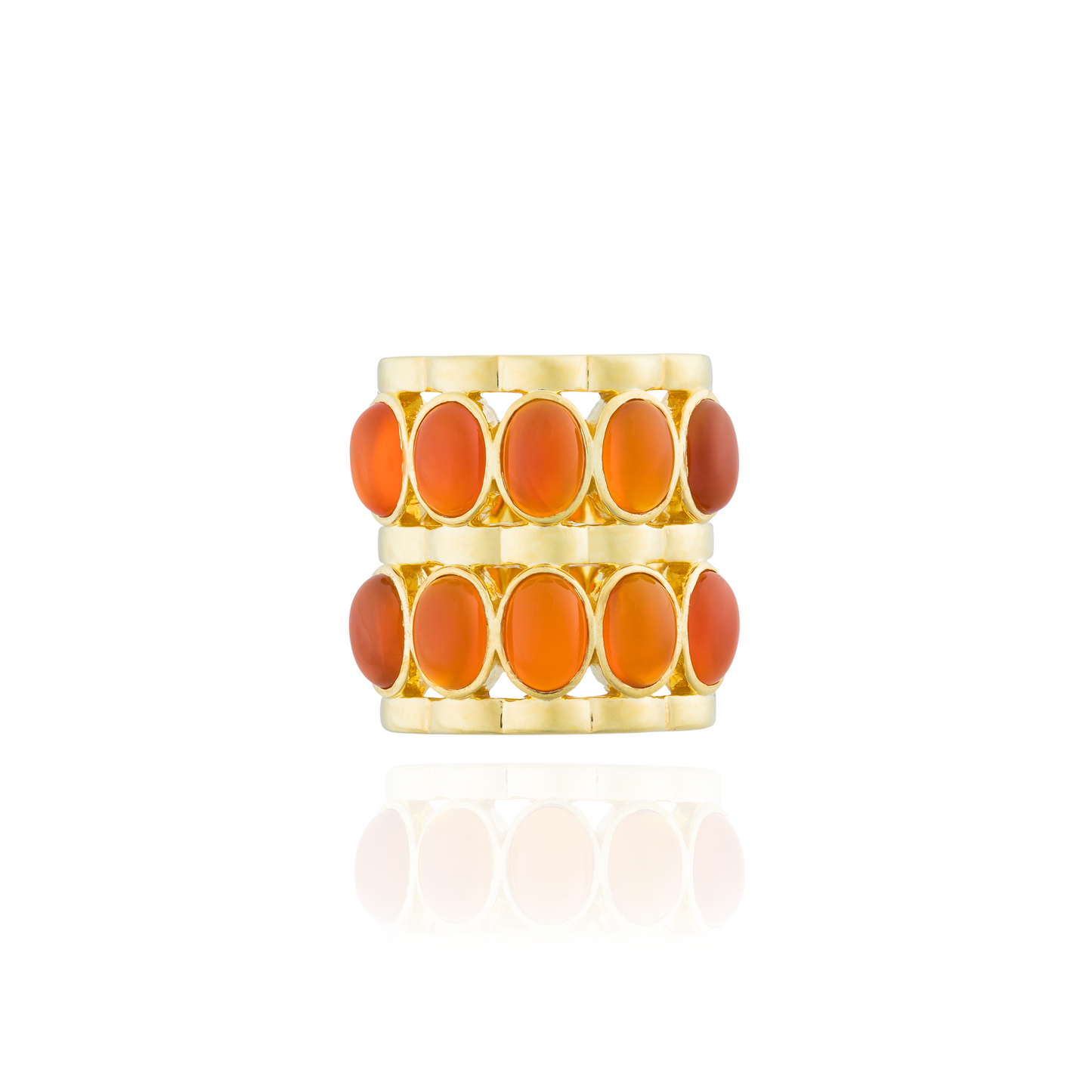 Caramelo 925 Silver Ring Plated in 18K Yellow Gold with Carnelian Cabouchon