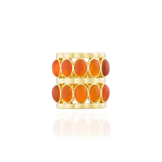 Caramelo 925 Silver Ring Plated in 18K Yellow Gold with Carnelian Cabouchon