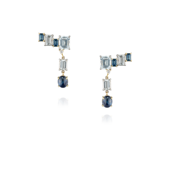 18 KT White Gold  & Yellow Gold Earrings with Aquamarine