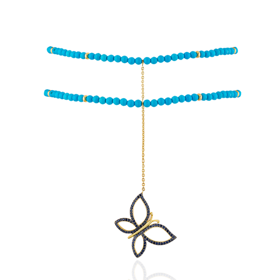 Load image into Gallery viewer, 925 Silver Butterfly Choker with Turquoise &amp;amp; Sapphires
