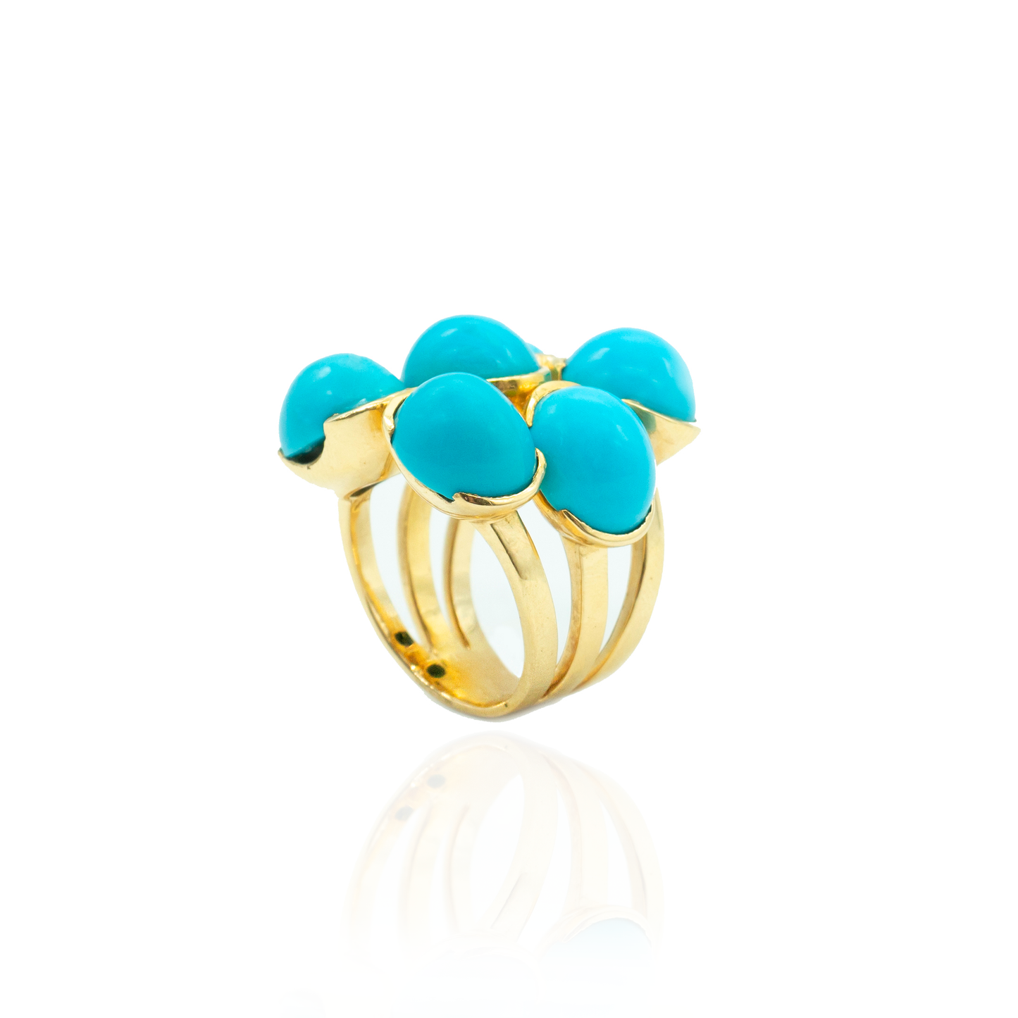 18K Yellow Gold Ring with Turquoises