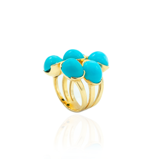 Load image into Gallery viewer, 18 K Yellow Gold Ring with Turquoises
