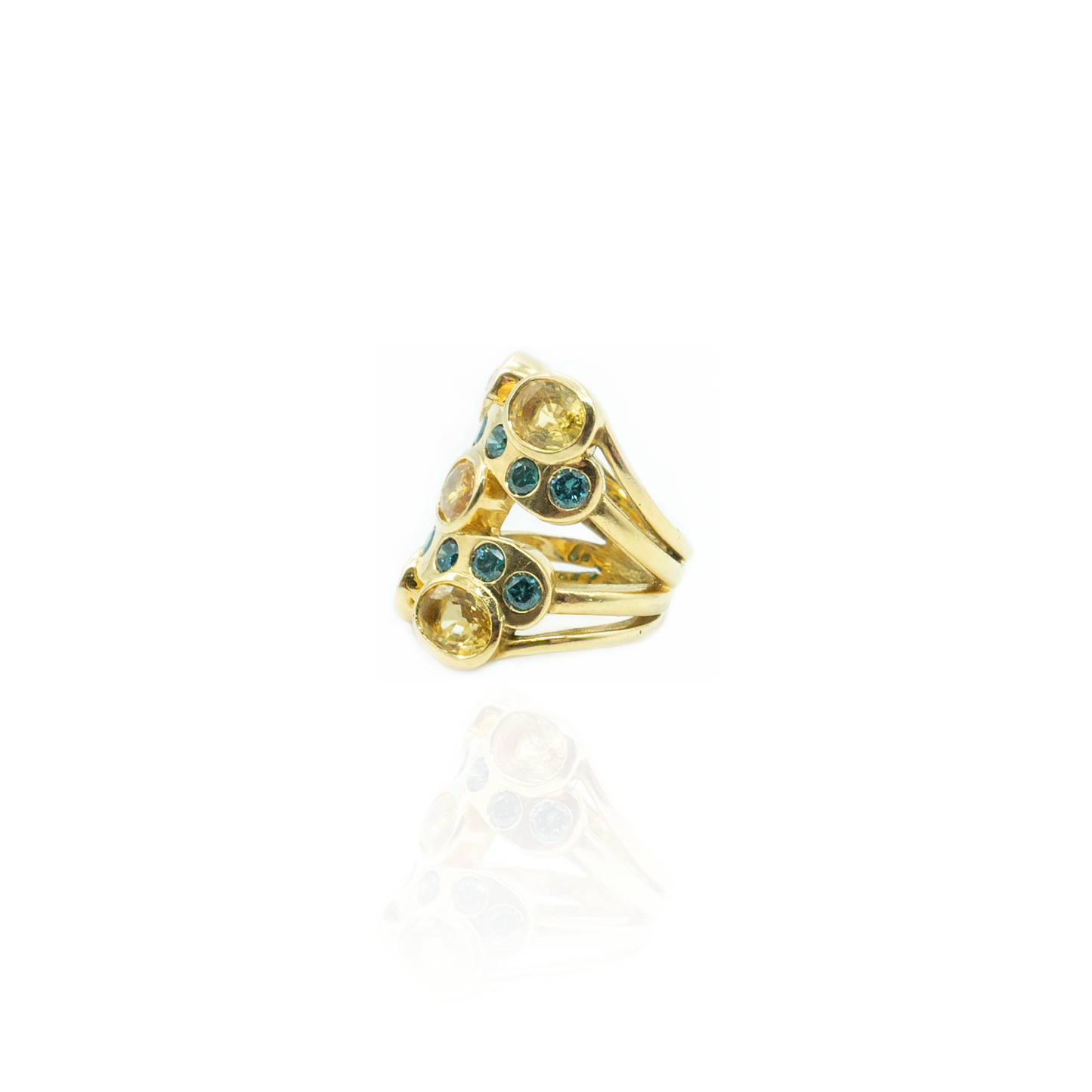 18K Yellow Gold Ring with Yellow Sapphires & Green Diamonds