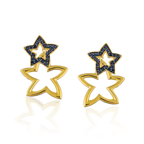 925 Silver Double Starfish Earrings with Sapphires