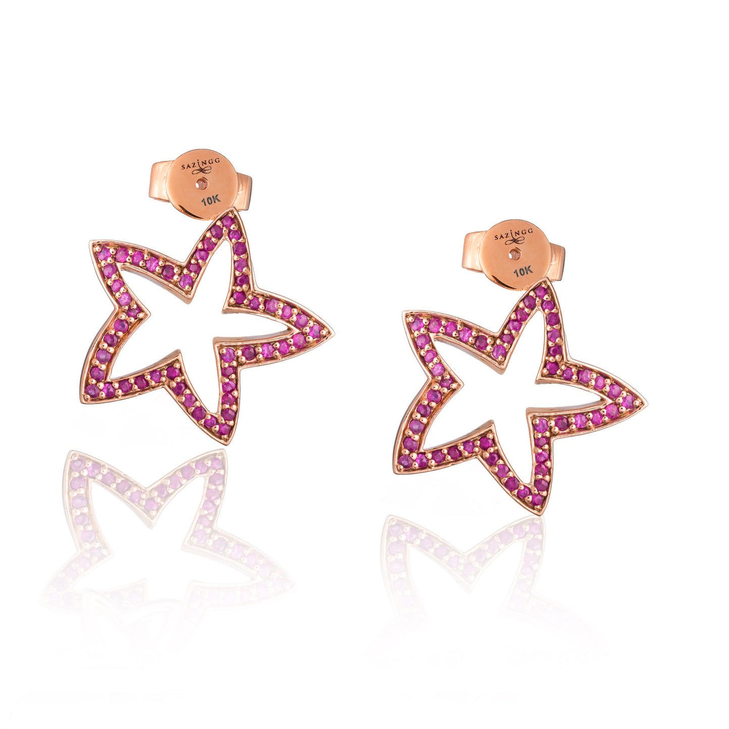 925 Silver Double Starfish Earrings with Ruby