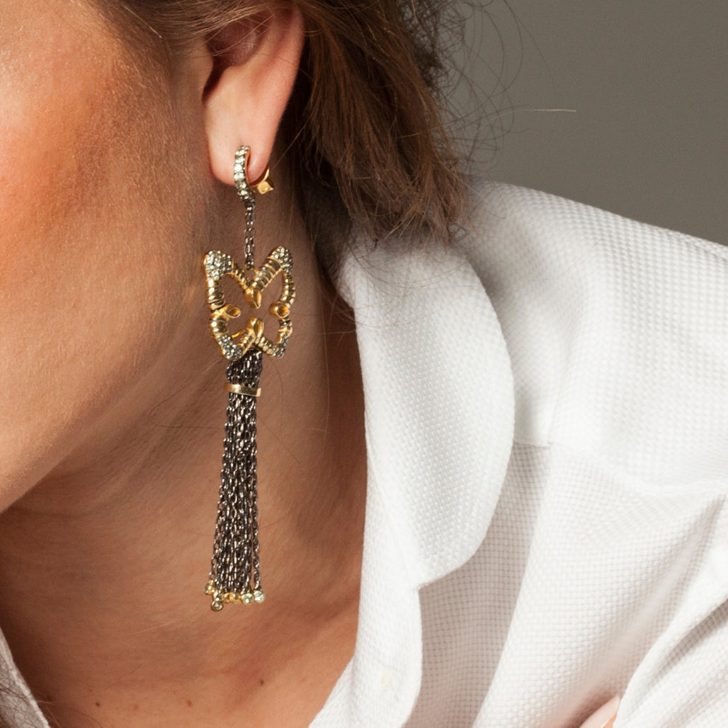 Load image into Gallery viewer, 925 Silver Butterfly Tassel Earrings with Diamonds

