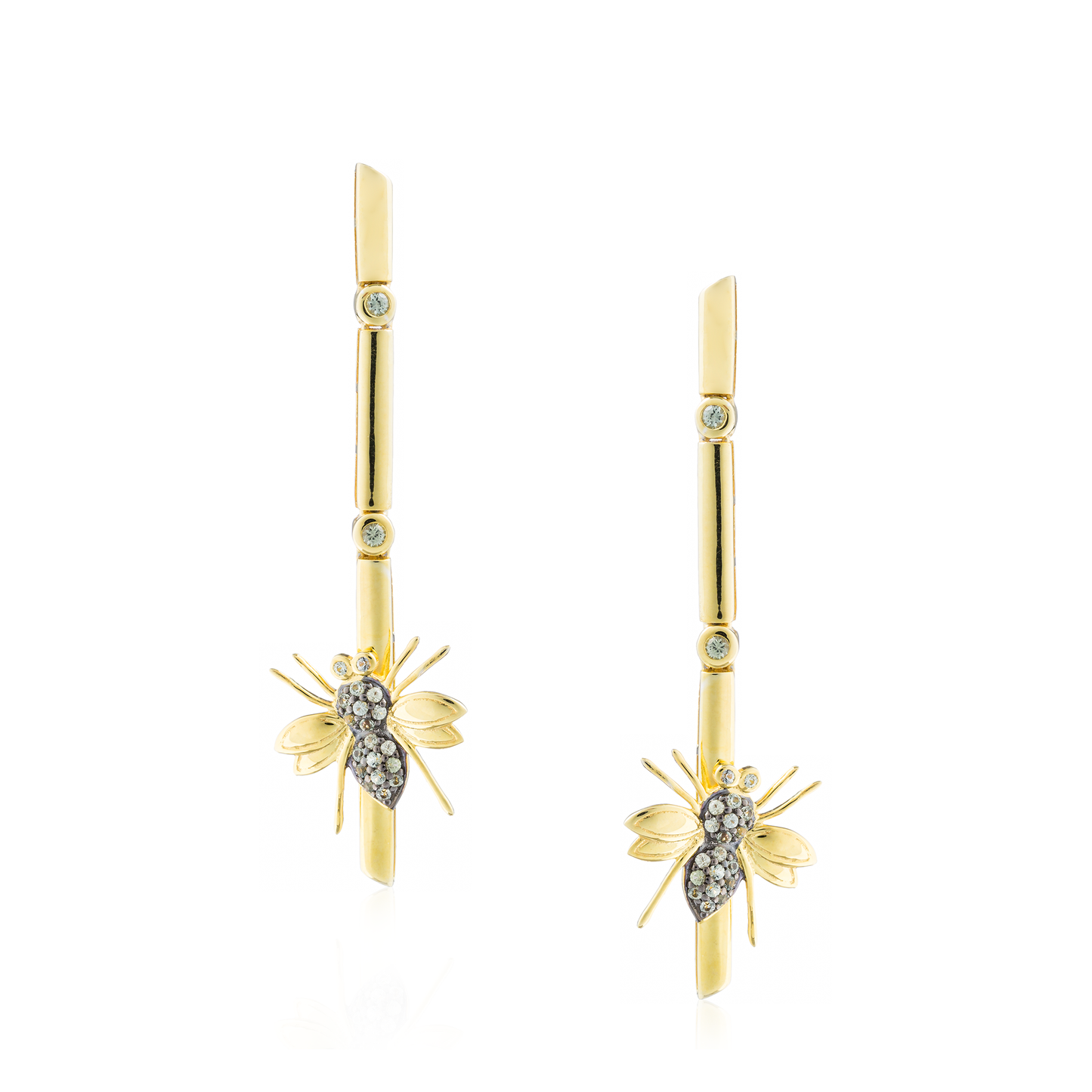 925 Silver Earrings Plated in Yellow Gold with Green Sapphires