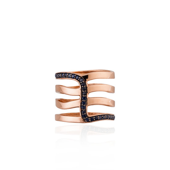 Edge Pavé 925 Silver Ring Plated in Rose Gold with Blue Sapphires