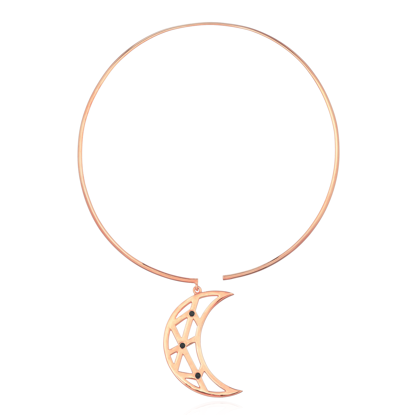 925 Silver Moon Cuff Necklace with Black Sapphire