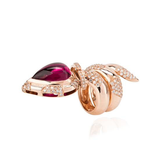 18K Rose Gold Snake Ring with Pear Shaped Tourmaline Cabochon