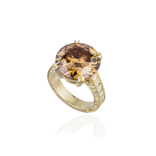 18K Yellow Gold Ring with Oval Faceted Brown Diamond