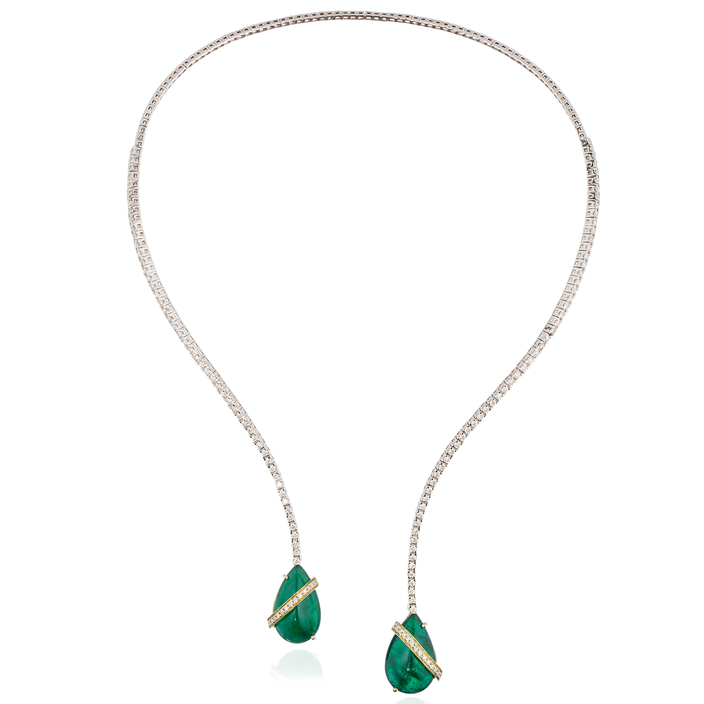 18k White Gold Necklace with Emerald Cabochon